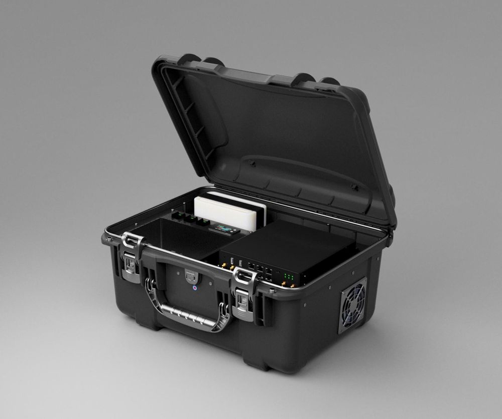 Rugged case system, open, with modem and antennas